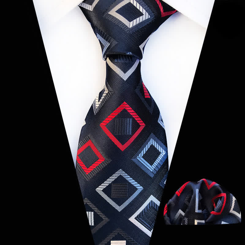 Conjunto de 2 corbatas con diseño geométrico cúbico en negro y rojo para hombre