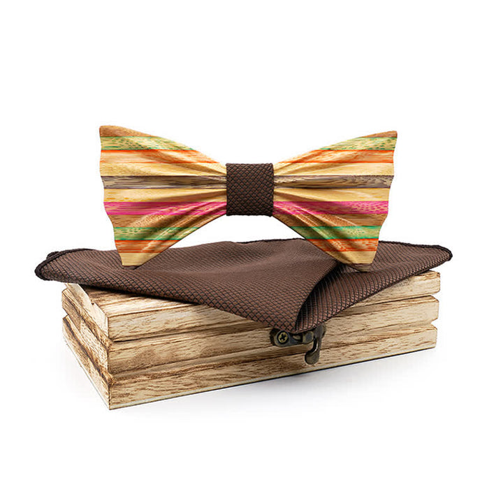 Juego de 2 pajaritas de madera con diseño de arcoíris y arrugas para hombre.