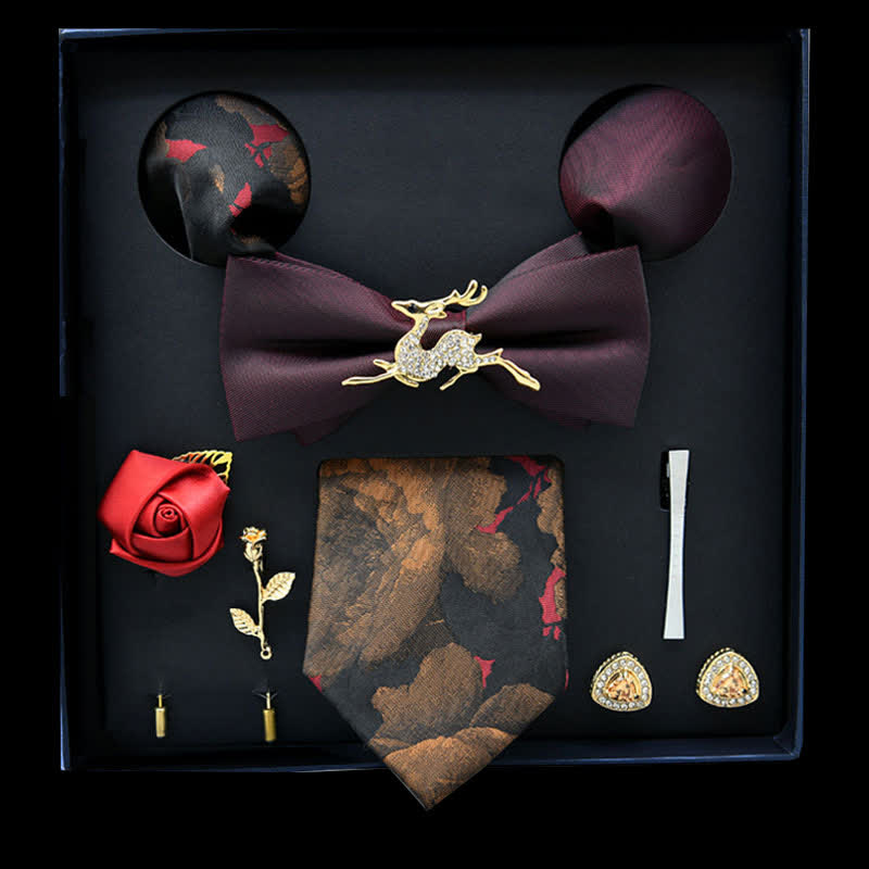 Caja de regalo con 8 pijamas informales con diseño floral burdeos y dorado
