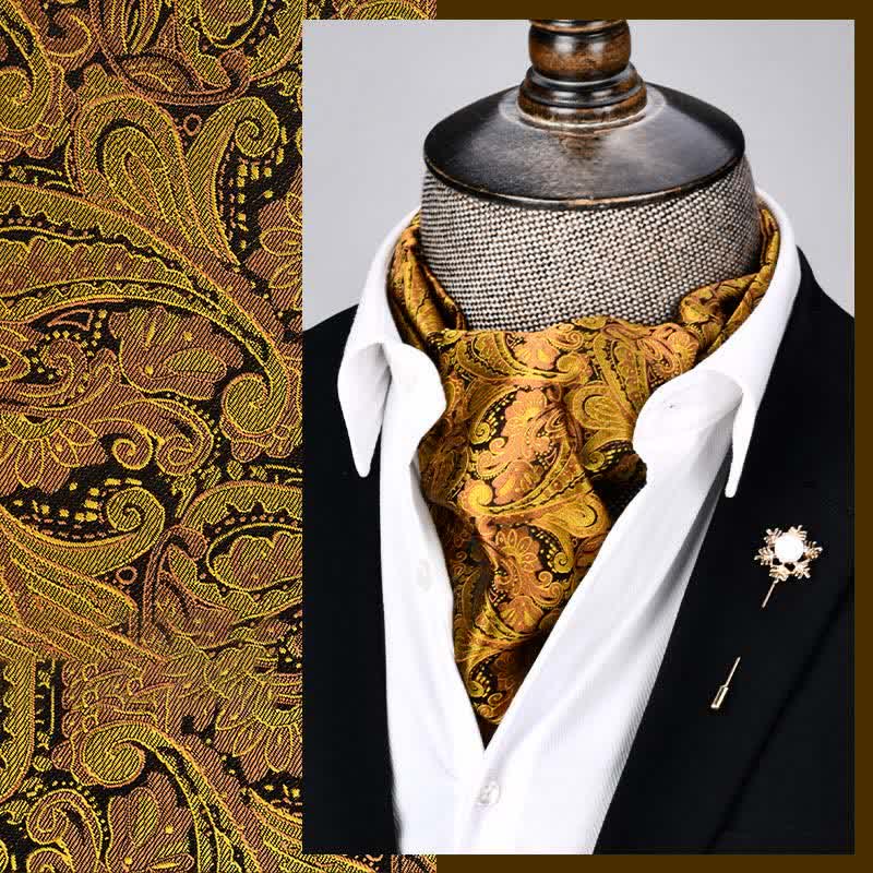 Corbata Ascot con estampado floral y cachemir para hombre, moderna y amarilla