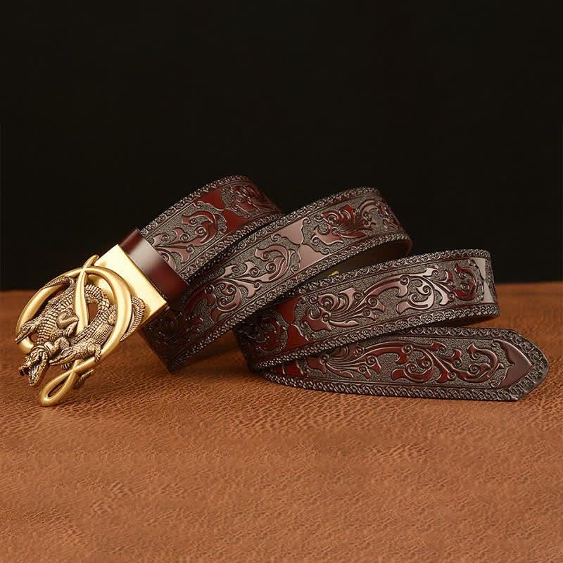 Cinturón de piel con relieve de cocodrilo para hombre