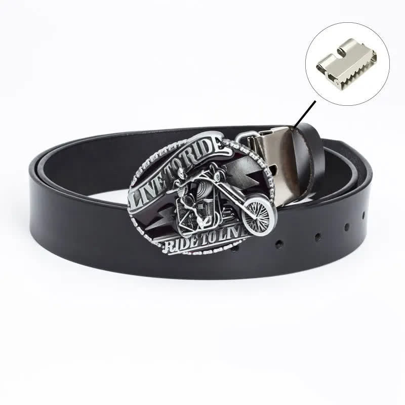 Cinturón de cuero con calavera de motociclista esquelético para hombre