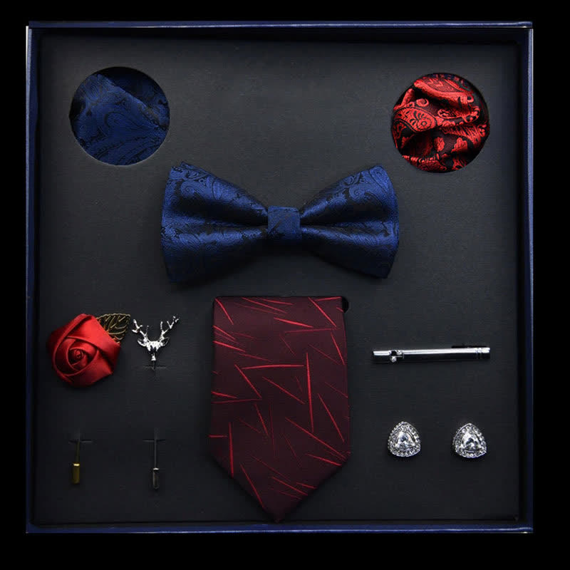 Caja de regalo con 8 pajaritas clásicas de negocios para hombre, de color azul y rojo