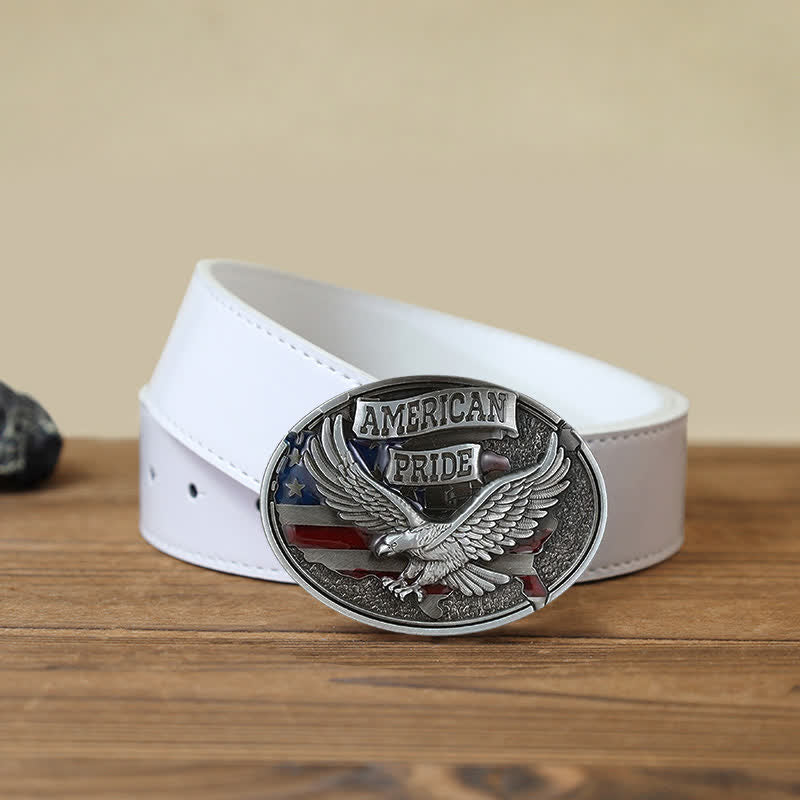 Cinturón de cuero con hebilla de águila American Pride para hombre, hecho a mano