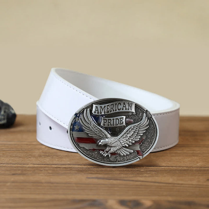 Cinturón de cuero con hebilla de águila American Pride para hombre, hecho a mano