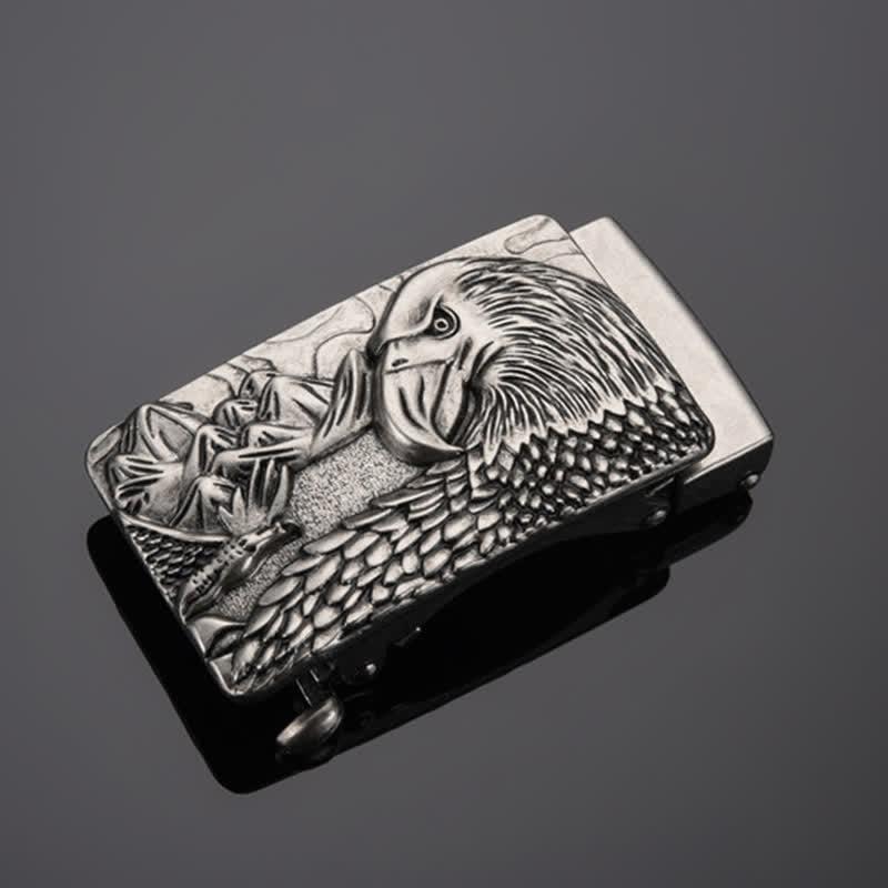 Cinturón de cuero con hebilla automática de águila fuerte para hombre hecho a mano