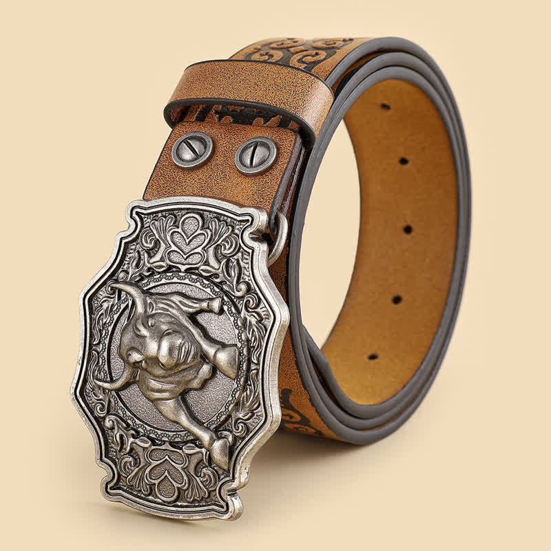 Cinturón de cuero con grabado floral de toro Yak Matador para hombre