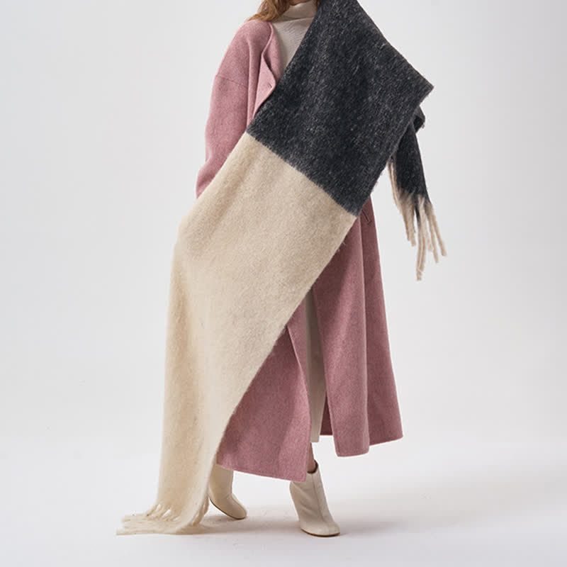 Bufanda sencilla de invierno de dos tonos con flecos para mujer
