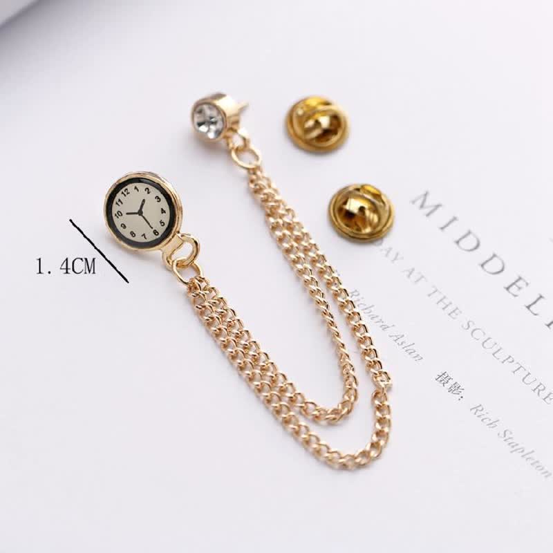 Broche de cadena con reloj y placa vintage para hombre
