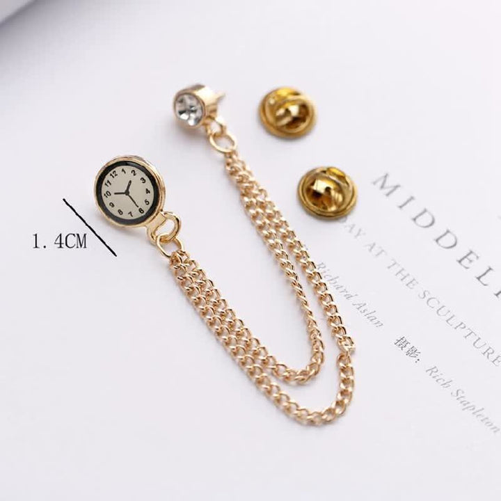Broche de cadena con reloj y placa vintage para hombre