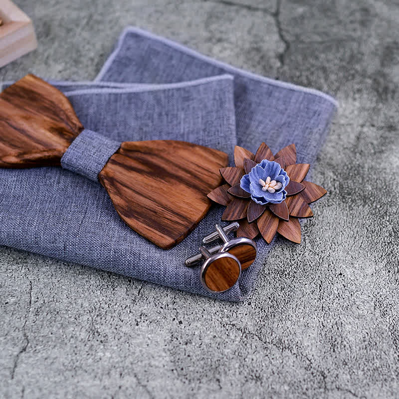 Juego de 4 pajaritas de madera cóncavas formales para hombre