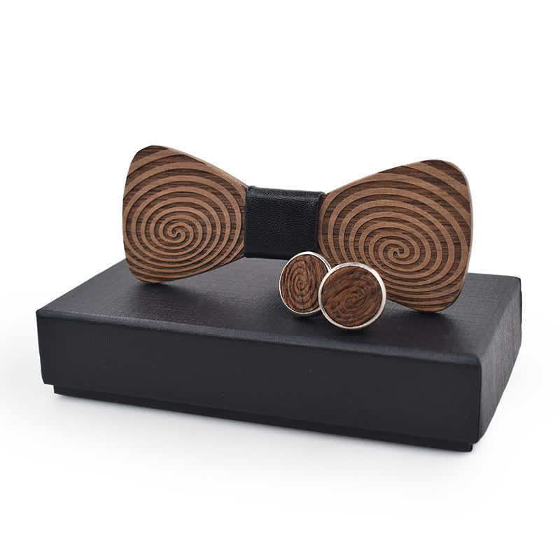 Juego de 2 pajaritas de madera con estampado de remolinos hipnóticos para hombre