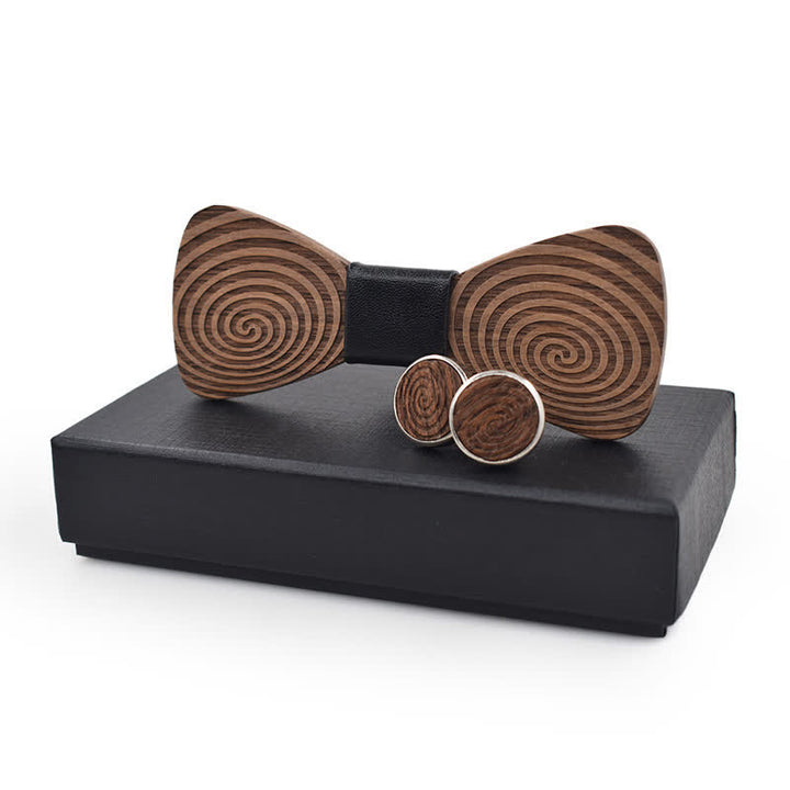 Juego de 2 pajaritas de madera con estampado de remolinos hipnóticos para hombre