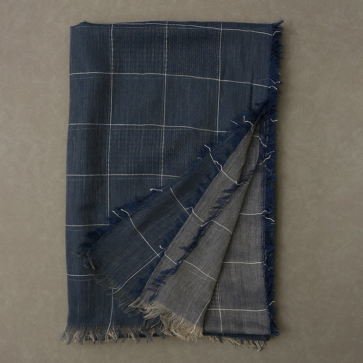 Bufanda de cuadros con flecos y patchwork de dos tonos para hombre