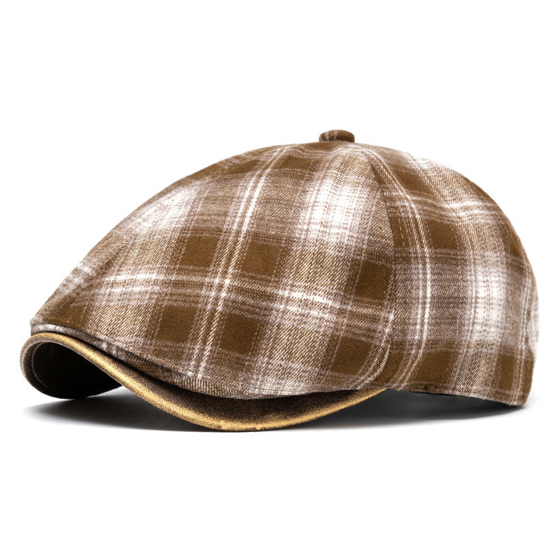 Boina a cuadros versátil, retro y artística para otoño e invierno - Caqui - Ajustable (22 1/2"-24") - image 10