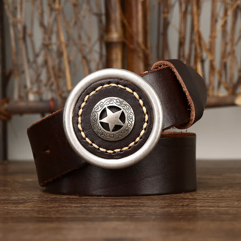 Cinturón de cuero grueso con pentáculo vintage para hombre