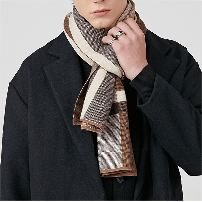 Bufanda clásica de invierno cálida con rayas a cuadros para hombre