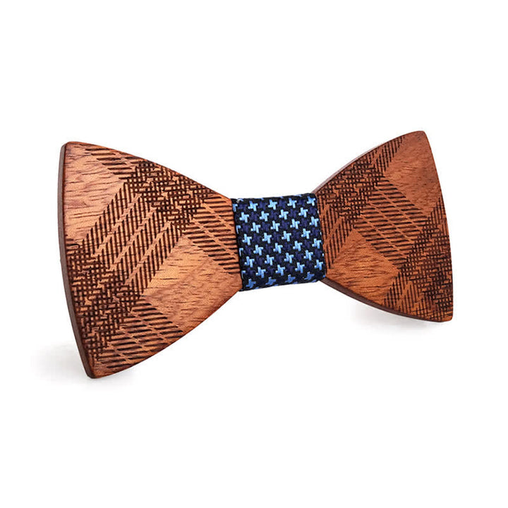 Pajarita de madera con estampado de cuadros y estrellas para hombre