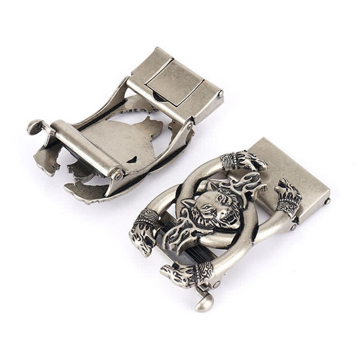 Cinturón de nailon con diseño de lobos feroces en llamas para hombre