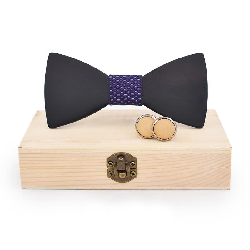 Juego de 2 gemelos de pajarita de madera negros para hombre