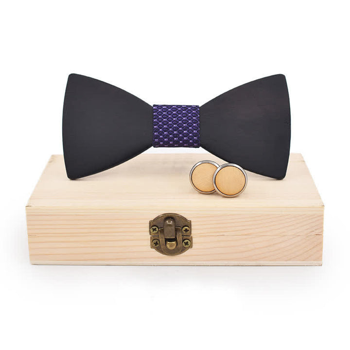 Juego de 2 gemelos de pajarita de madera negros para hombre