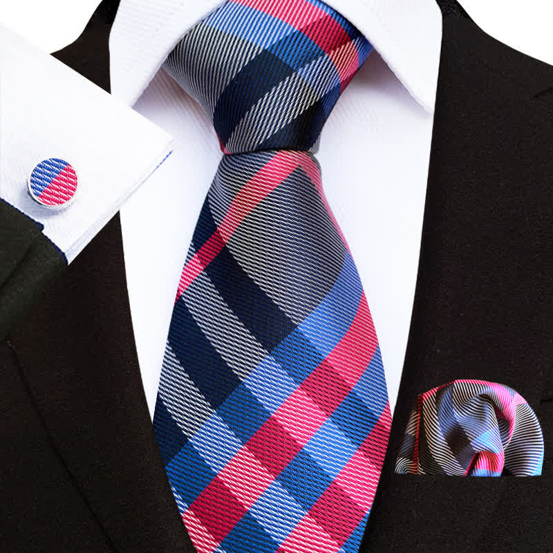 Conjunto de 3 corbatas a cuadros azul marino y rojo para hombre