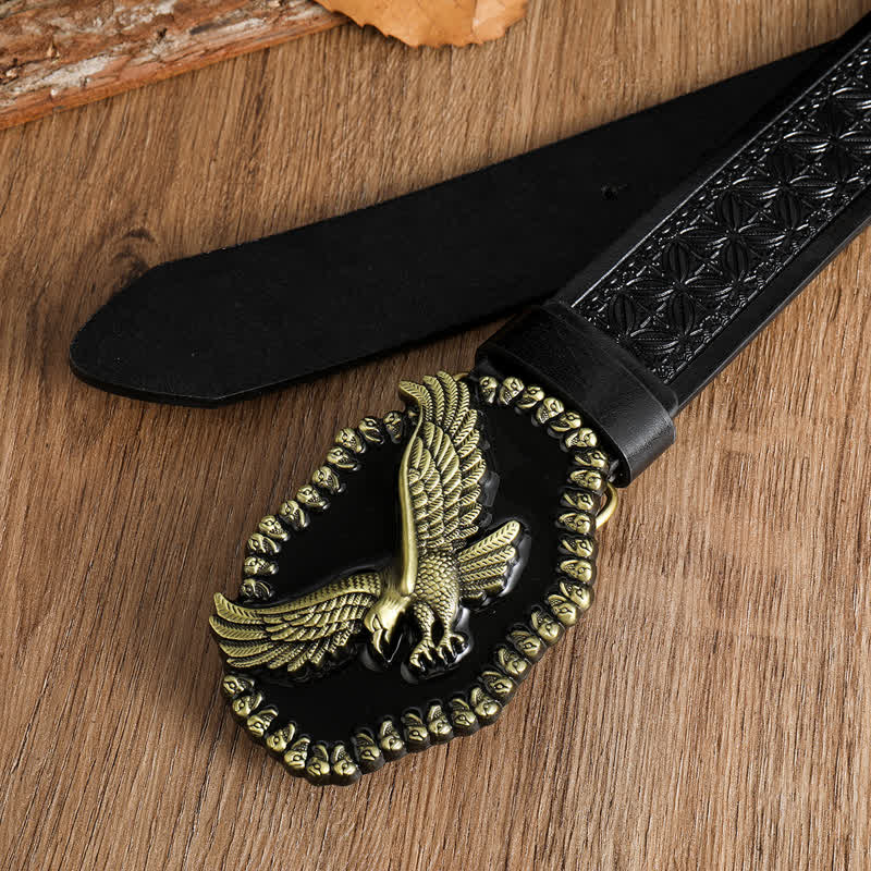 Cinturón de cuero con águila dorada antigua y halcón volador para hombre