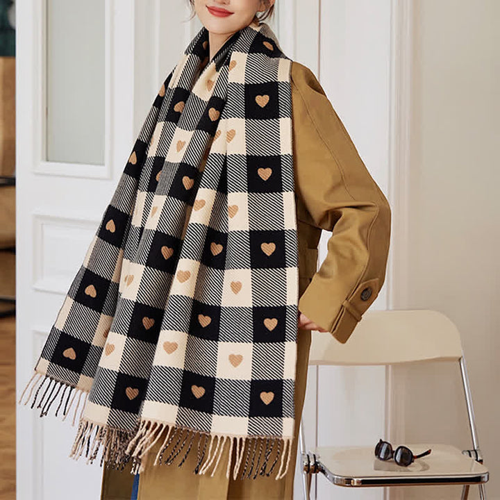 Capa de invierno para mujer con bufanda de cuadros Love