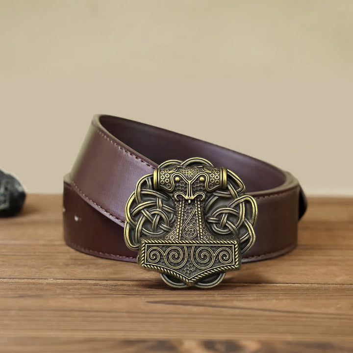 Cinturón de cuero con hebilla de martillo de Thor vikingo para hombre hecho a mano