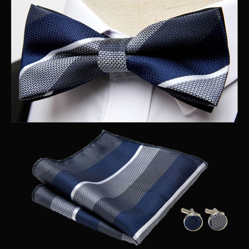 Conjunto de 3 pañuelos de bolsillo con pajarita de rayas clásicas para hombre