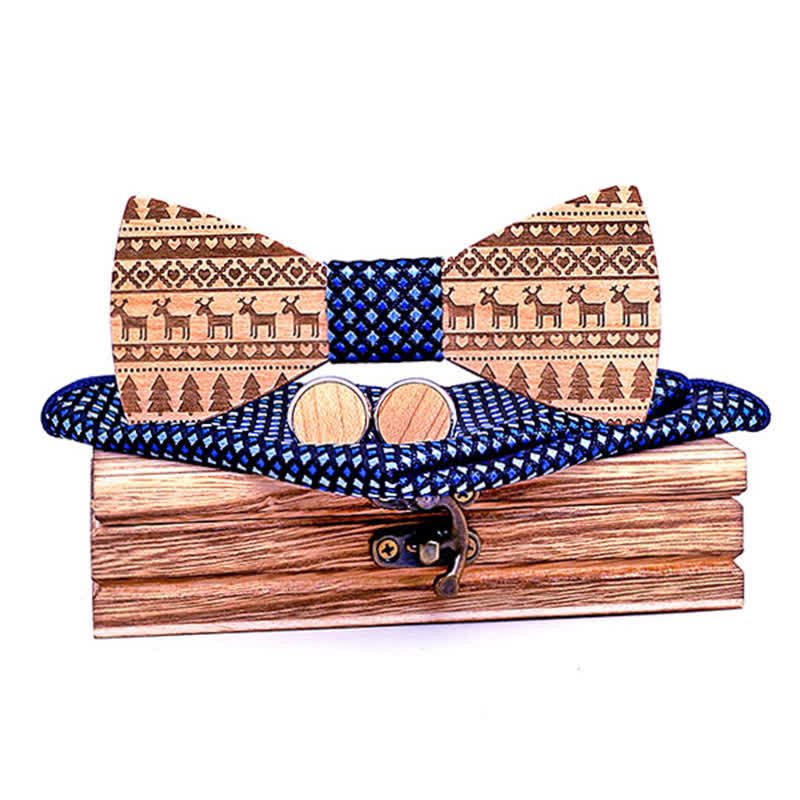 Juego de 3 pajaritas de madera con diseño navideño para hombre