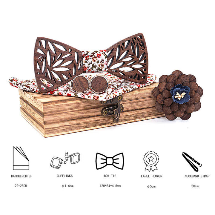 Juego de 4 pajaritas de madera con hojas huecas para hombre