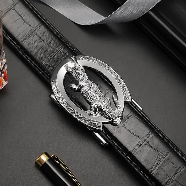 Cinturón de piel de cocodrilo con hebilla automática para hombre