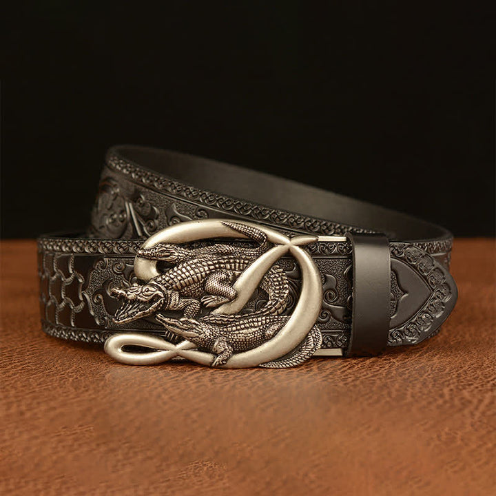 Cinturón de piel con relieve de cocodrilo para hombre