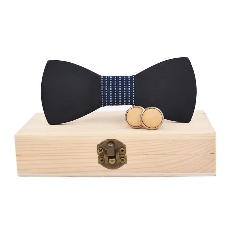 Juego de 2 gemelos de pajarita de madera negros para hombre