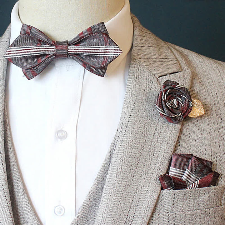 Conjunto de 3 pajaritas a cuadros con rayas horizontales para hombre