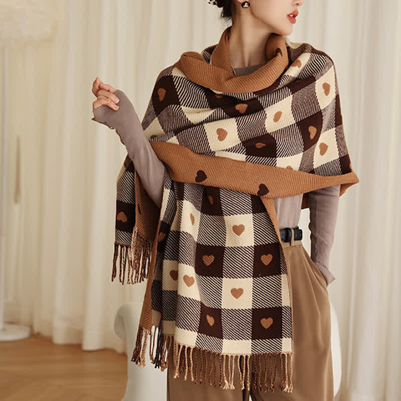 Capa de invierno para mujer con bufanda de cuadros Love