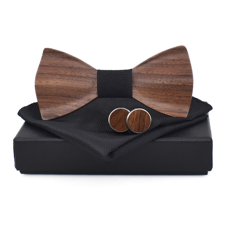 Juego de 3 pajaritas de madera a cuadros para hombre.