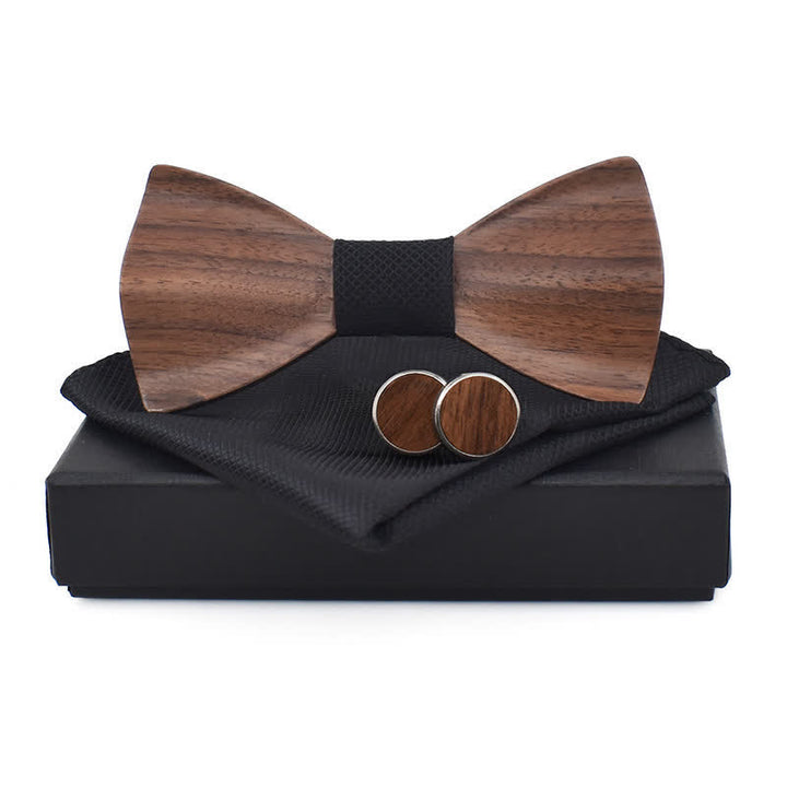 Juego de 3 pajaritas de madera a cuadros para hombre.