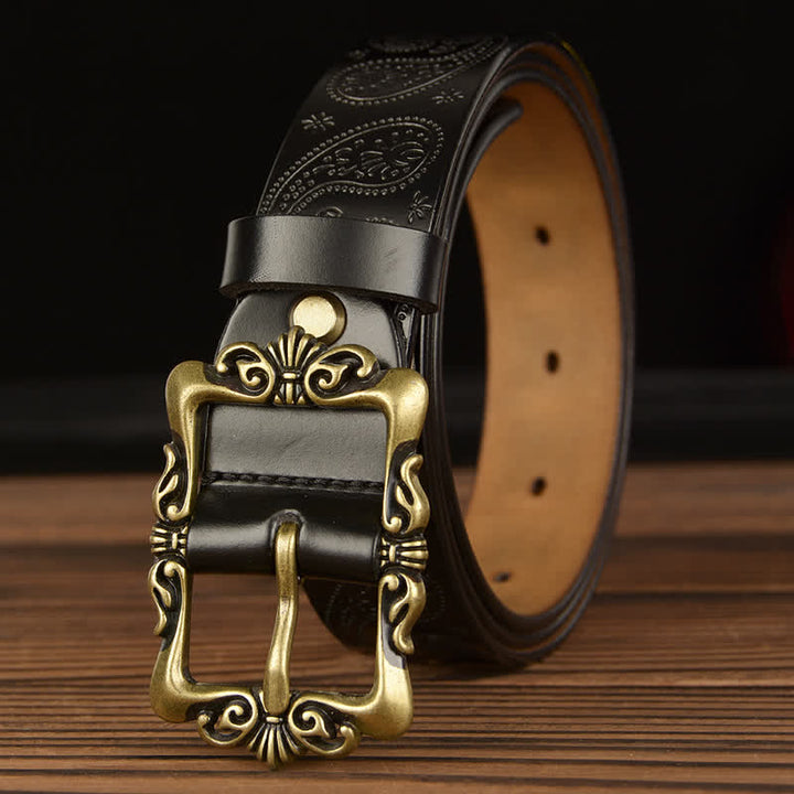 Cinturón de cuero decorativo con diseño floral retro para mujer