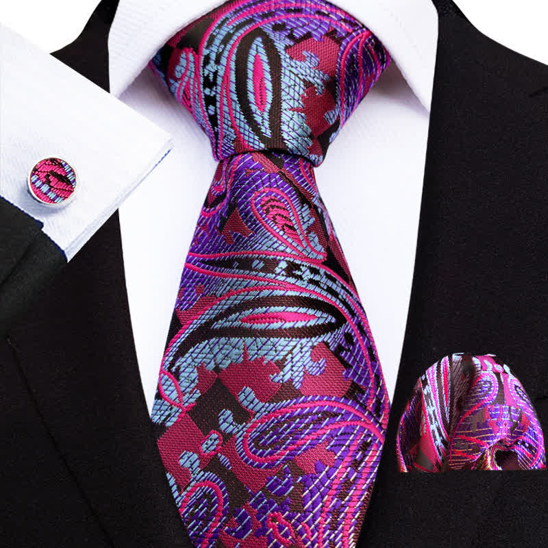 Conjunto de 3 corbatas exóticas de cachemira morada para hombre