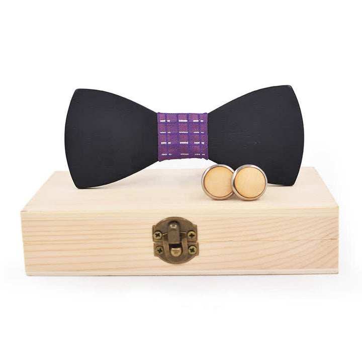 Juego de 2 gemelos de pajarita de madera negros para hombre