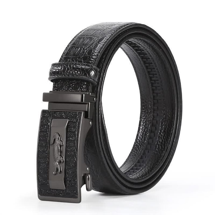 Cinturón de piel con hebilla automática y diseño de cocodrilo para hombre