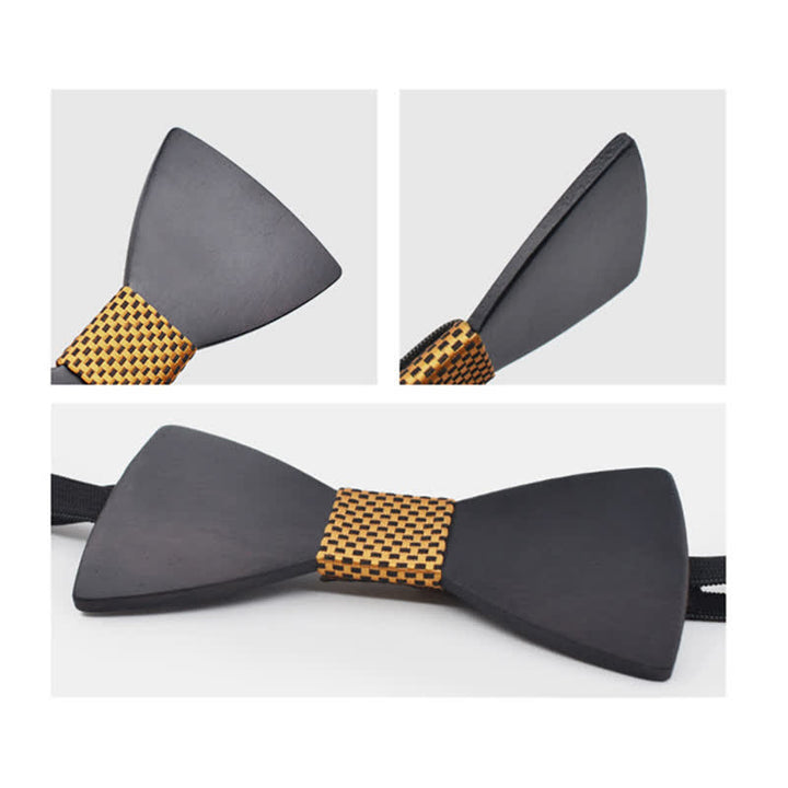 Juego de 2 gemelos de pajarita de madera negros para hombre