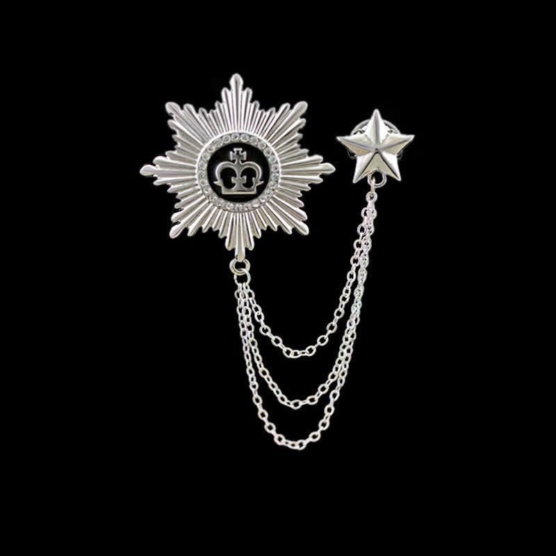 Broche de cadena con corona de estrellas octogonal para hombre