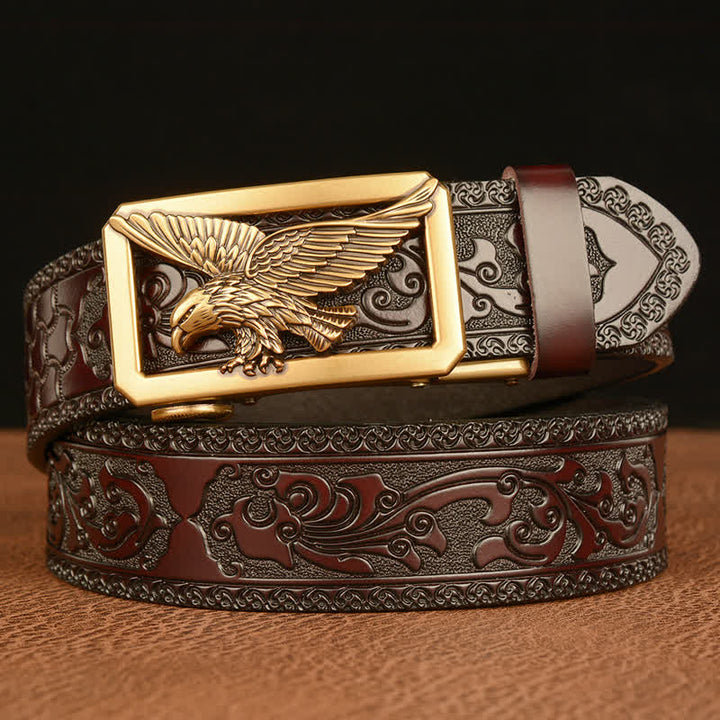 Cinturón de cuero con hebilla de águila hueca vintage para hombre
