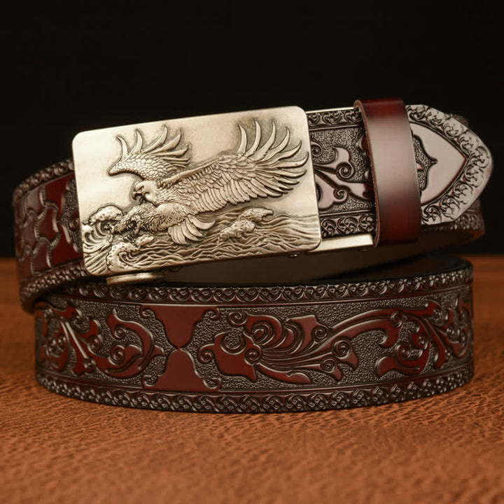 Cinturón de cuero con alas de águila expandidas para hombre