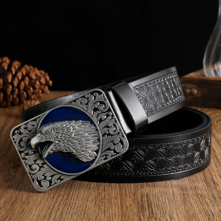 Cinturón de cuero occidental rectangular con cabeza de águila calva para hombre