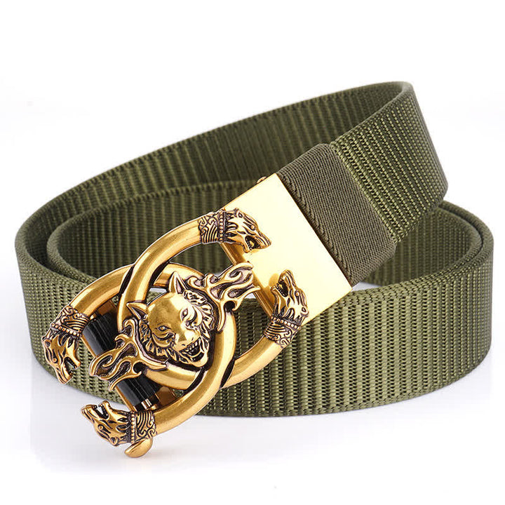 Cinturón de nailon con diseño de lobos feroces en llamas para hombre