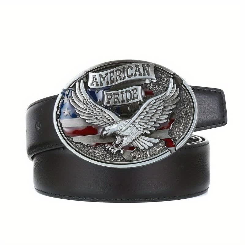 Cinturón de cuero con hebilla de águila American Pride para hombre, hecho a mano